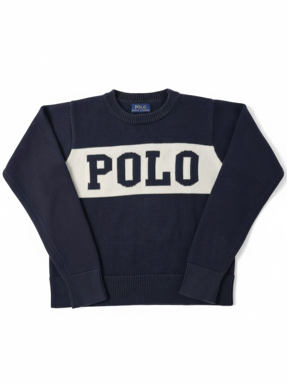 Polo Ralph Lauren Block Logo Knit Sweater Navy Blue Boys M (8-10)